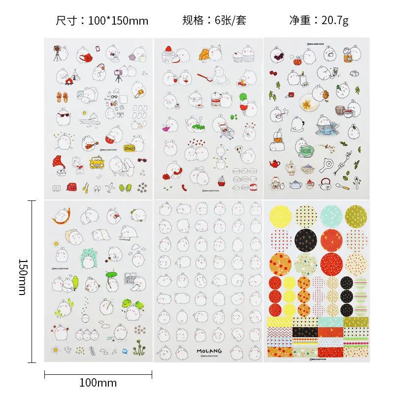Милые декоративные наклейки из ПВХ с кроликом Molang LL 6 шт. скрапбукинг сделай сам