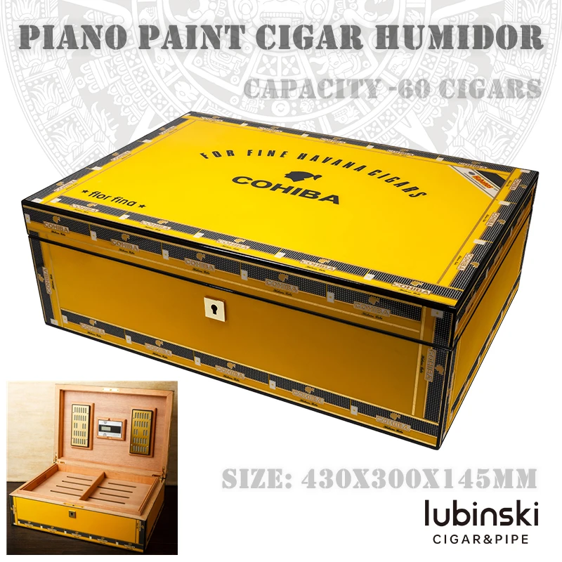 

430x300x145mm Cedar Wood Cigar Humidor Large Capacity 60 Cigars Storage Moisturizing Case Piano Paint Cool Quality Cigarette Box