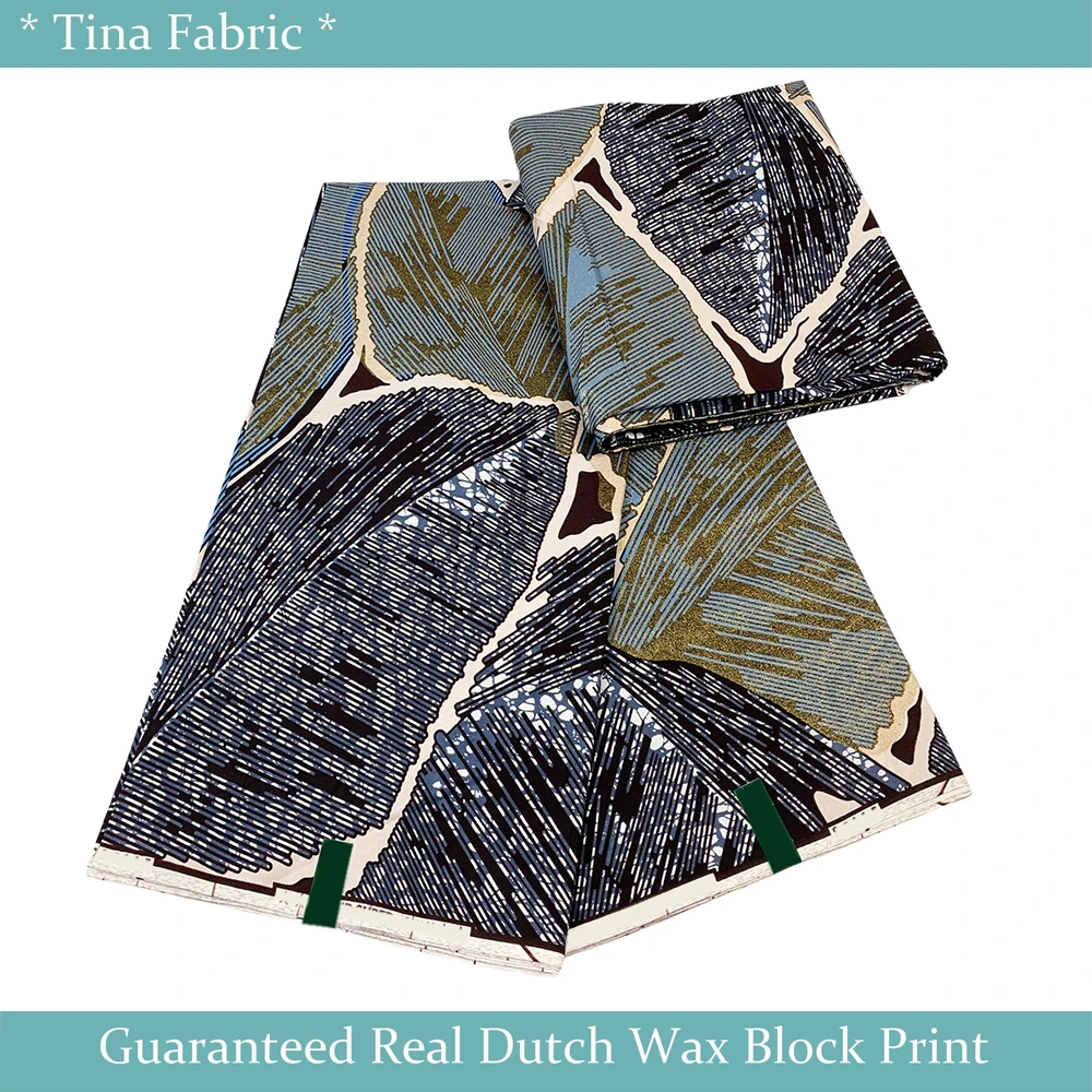 

6 Yard 100%Soft Grand Super Ankara Wax Gold Print Cotton Fabric Real High Quality Dutch African Batik Cloth Material For Sewing
