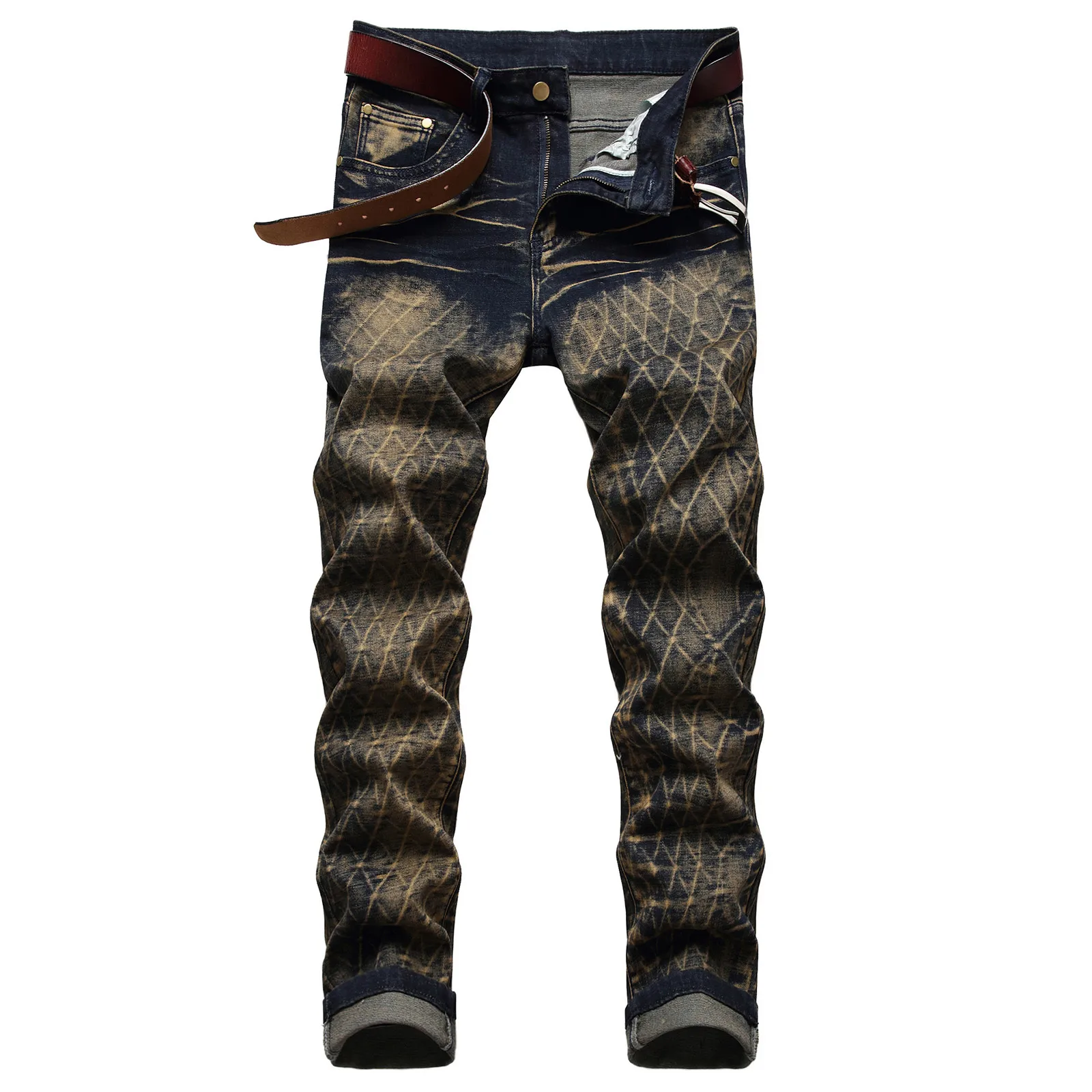 

Male Casual Mid Waist Tight Jeans Pant Diamond Print Zipper Fly Pocket Full Length Trousers Big Star Jeans Mens 36r