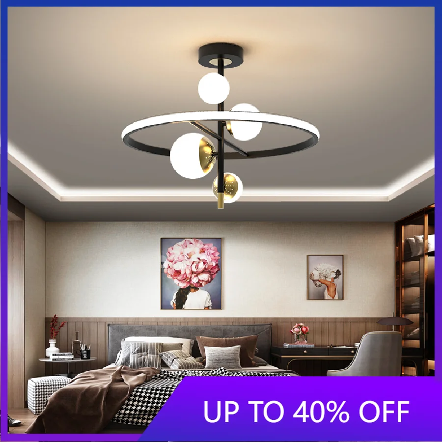 

Modern led Ceiling Lights for living room bedroom Study Room 90-260V led indoor Ceiling Lamp fixtures Black with Gold Color
