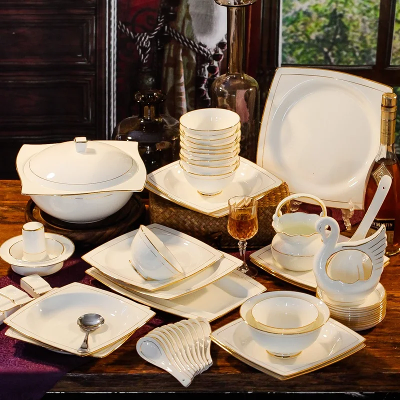 

Bone china dishes set, Nordic household high-grade Jingdezhen ceramics tableware set, European style, Phnom Penh, bowl and plate