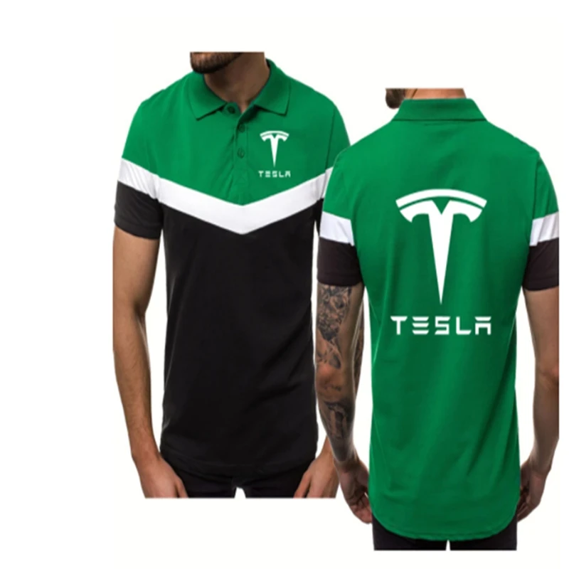 

NEW Summer Fashion casual Men's POLO Tesla Car Logo Printing High Quality Men's Summer Cotton Short sleeve