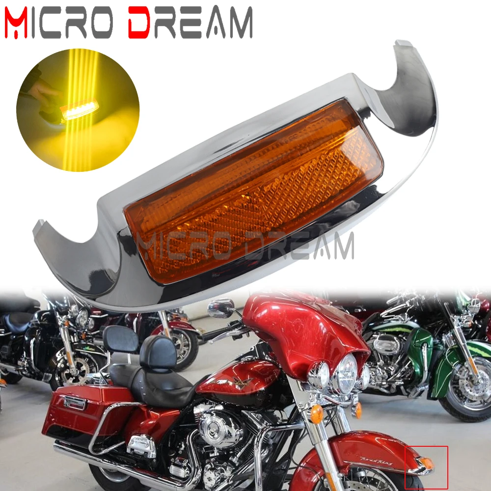 

Motorcycle LED Front Fender Tip Lights Trim Fairing Cover For Harley Heritage Softail Road King Electra Glide FLHS 1980-2013