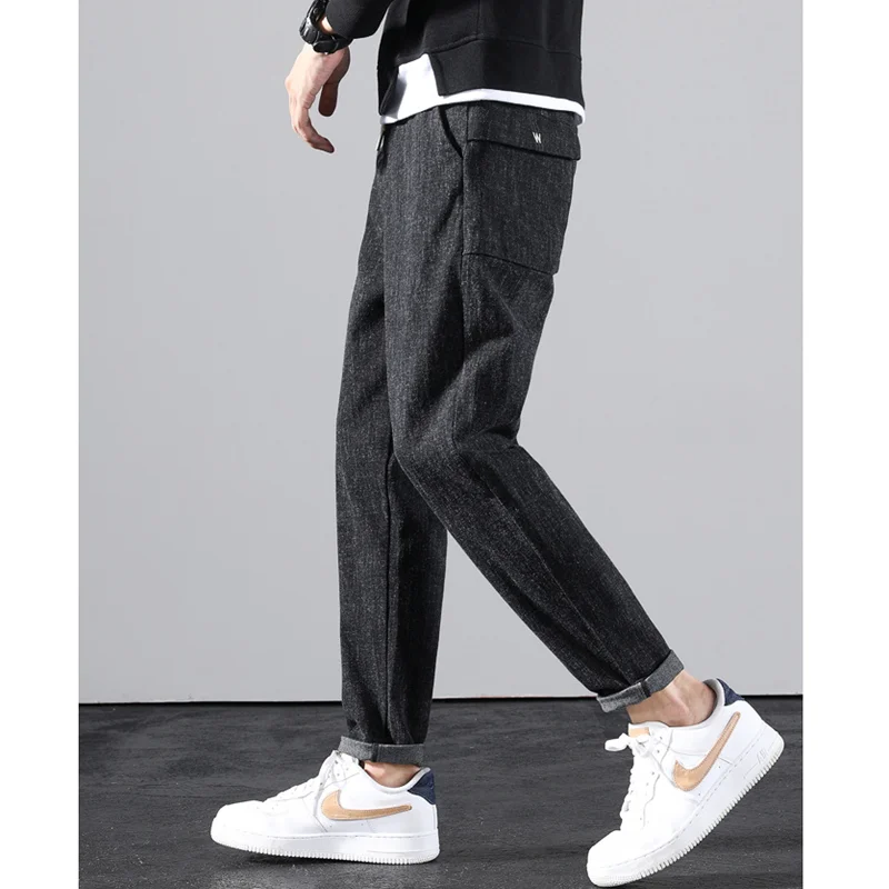 Streetwear Men 2022 New Pattern Fashion Jeans Recreational Loose Tighten One's Waist Black Trousers Autumn and Winter Female