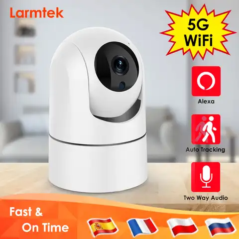 IP-камера Larmtek 5G WiFi Радионяня 1080P Мини-камера видеонаблюдения для помещений 2K 4MP AI Отслеживание аудио-видео камеры наблюдения работает с Alexa, П...