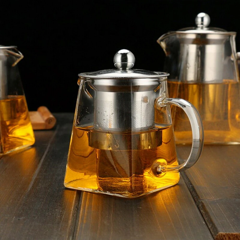 

High Temperature Resistant Glass Teapot With Stainless Steel Filter Flower Tea Herb Pot Water Cup With Handle Kettle Tea Set