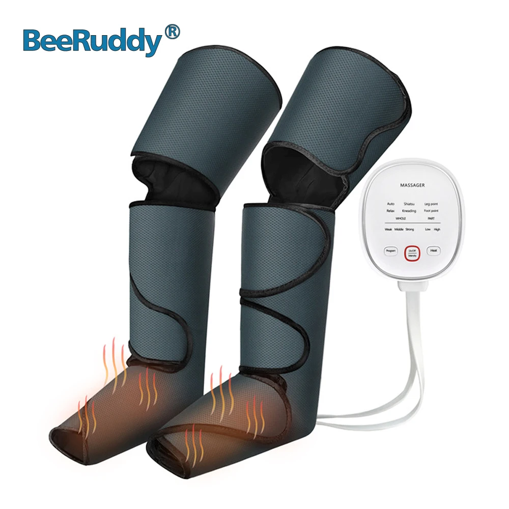 BeeRuddy Leg Air Compression Massager Heated For Foot And Calf Thigh Circulation With Handheld Controller 6 Modes 3 Velocities |
