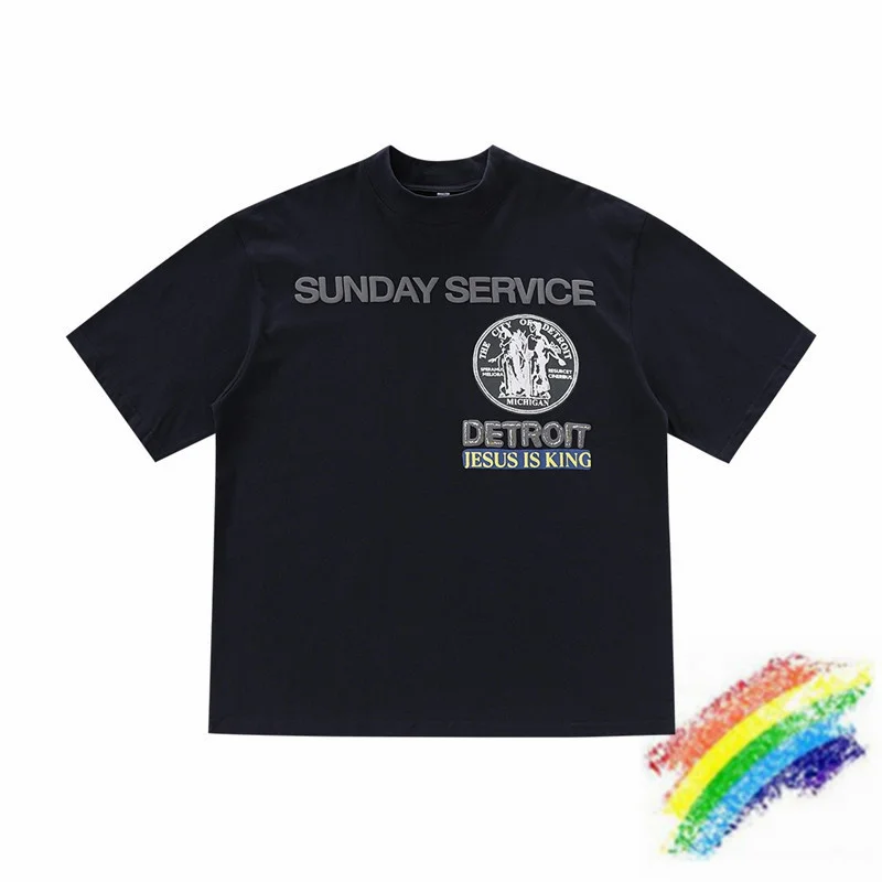 

JESUS IS KING Tee Detroit City Badge Kanye West T-shirt Sunday Service T-shirts Men Women Oversize Tops