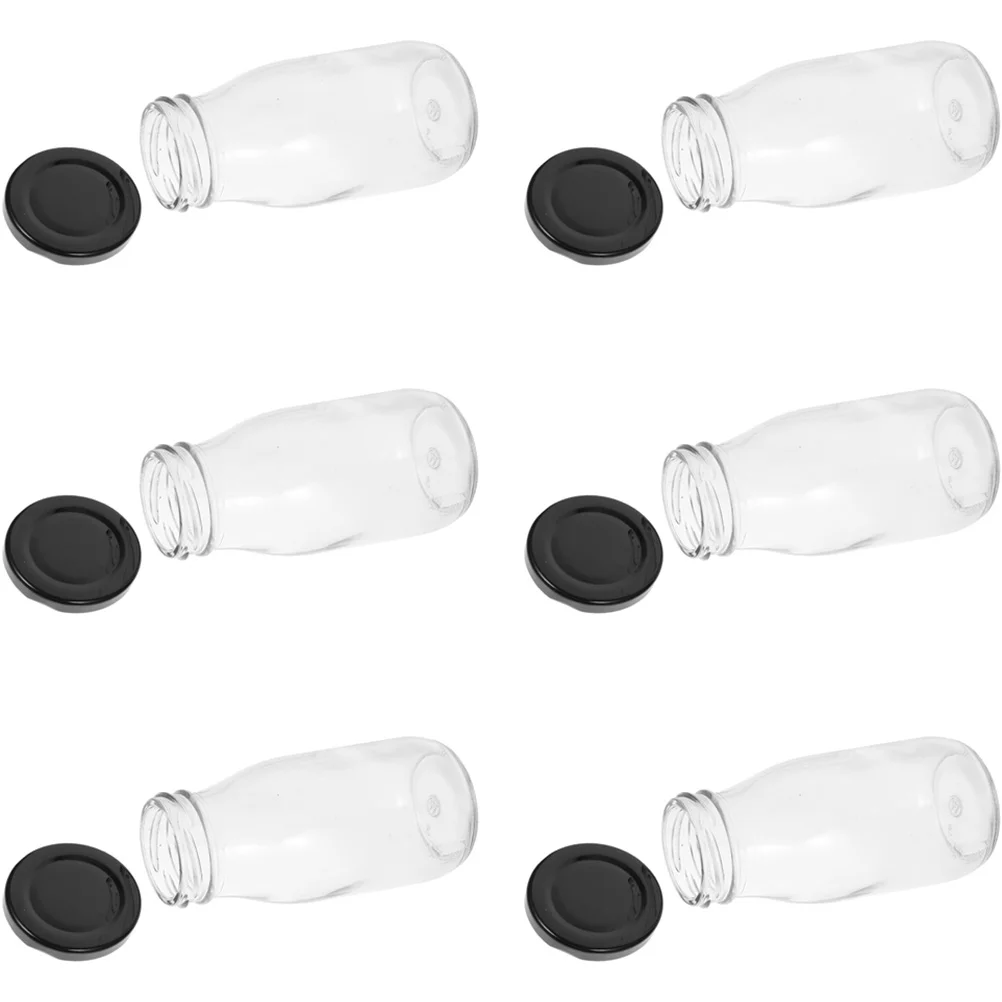 

6pcs Glass Bottle Milk Bottle With Lid 250ml Dairy Drinking Container Bottle