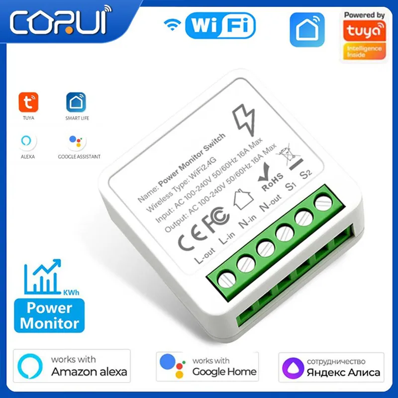 

Смарт-выключатель беспроводной CORUI Tuya 16 А с поддержкой Wi-Fi