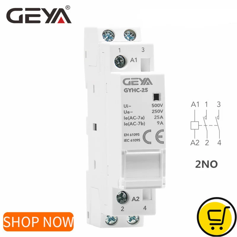 Модульный контактор GEYA Din Rail, 220 В переменного тока, 2P, 25 А, 2NC, 2NO, 1NO1NC, 50/60 Гц