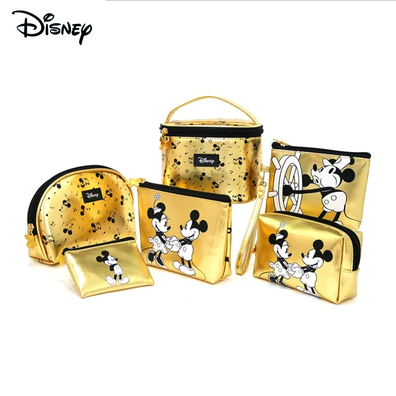 

Disney Original Gold Makeup Hand Bag Women Multi-Function PU Travel Storage Bucket Bag Makeup Bag Coin Purse