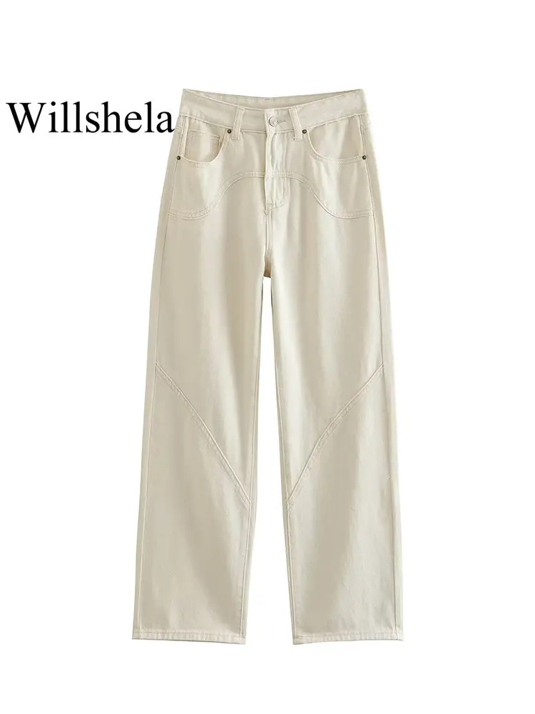 

Willshela Women Fashion Solid Front Zipper Trousers Vintage High Waist Female Chic Lady Straight Pants Mujer
