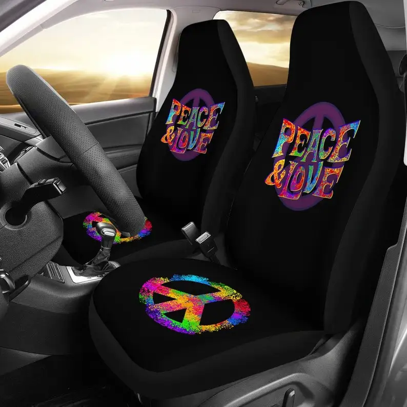 

Colorful Peace Love Black Car Seat Covers Pair, 2 Front Car Seat Covers, Seat Cover for Car, Car Seat Protector, Car Accessory