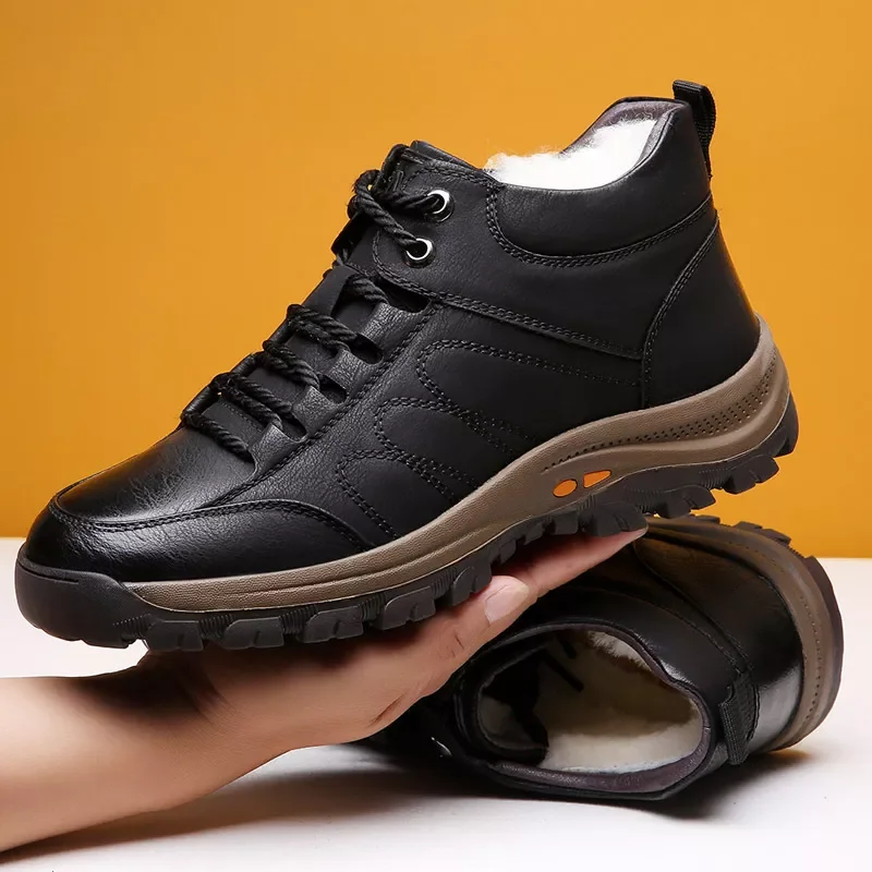 

Мужские хлопковые туфли с верхом из микрофибры, водонепроницаемые Нескользящие уличные походные туфли, бархатная теплая обувь на плоской п...