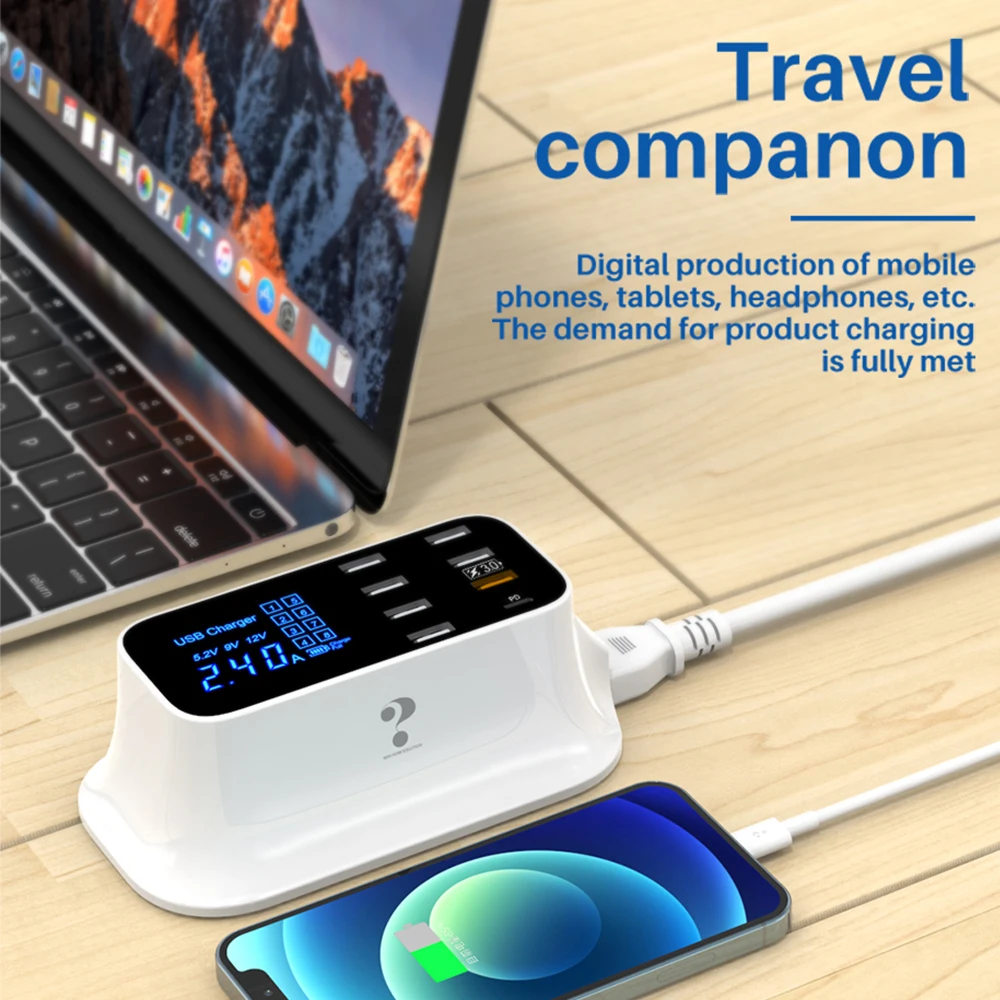 PD Fast Charger Quick Charge 3.0 Smart 8 USB Charging Station Adapter for iPad iPhone X Pro.12 11 Android Xiaomi Samsung Tablet