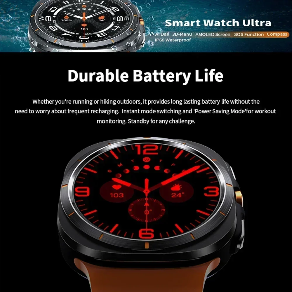 2024 Новые Смарт-часы W7 AMOLED для мужчин Samsung Galaxy7 Ultra Blood Oxygen Heart Rate Bluetooth Call Спортивный