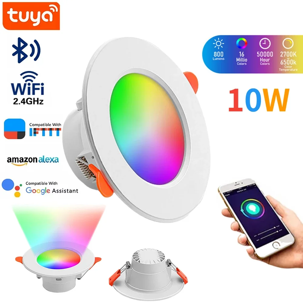 

Tuya Smart Life LED потолочный светильник Bluetooth RGB потолочные светильники встраиваемые затемненные светильники работа с шлюзом голоса для Alexa Google Home