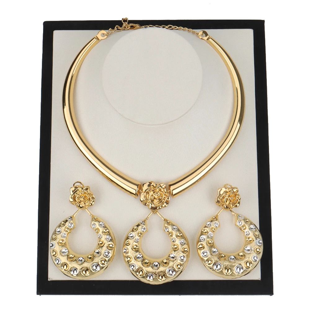 

Dubai Golden Jewelry Sets For Women 2 pcs Gold And Silver Plated Jewelry Set Wedding Accessories Bride Jewelry Set