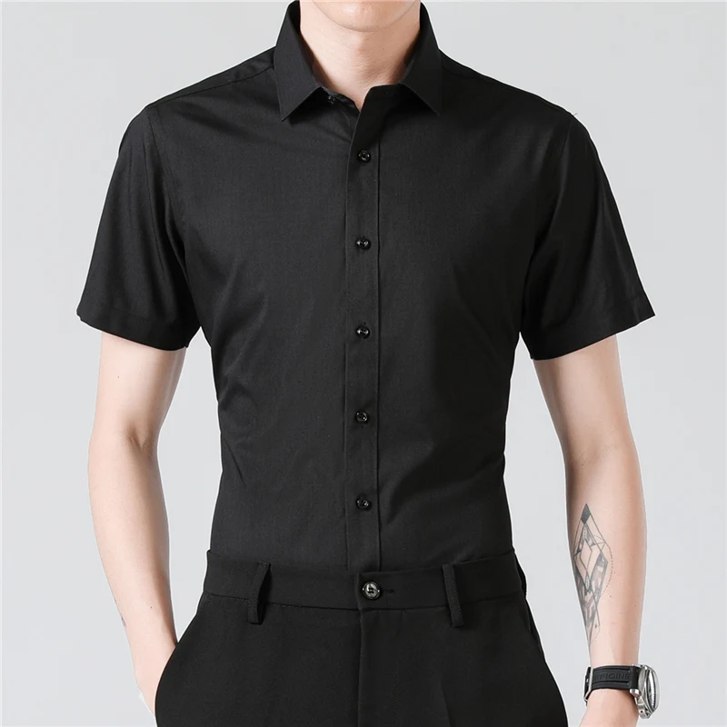 Fashion Dress Shirt Solid Quality Short Sleeve Slim Fit Formal Business Men Shirts