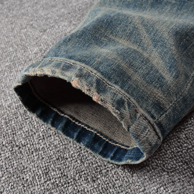 Fashion Vintage Men Jeans High Quality Retro Blue Elastic Slim Fit Ripped Jeans Men Denim Trousers Casual Designer Pants Hombre