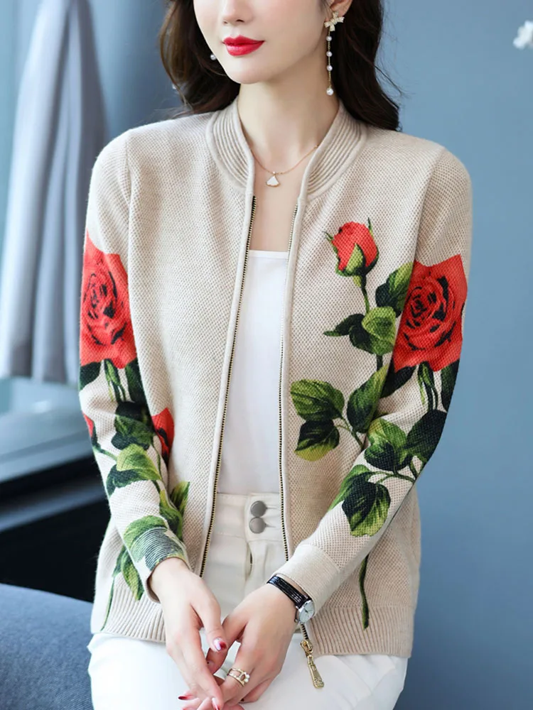 3 Colors Sweater Women New Autumn Casual Floral Print Woman Sweaters Cardigan High Quality Knitwear Coat Zipper Soft Cardigans