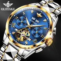 oupinke mens automatic luxury watches mechanical diamond skeleton self winding wrist watches sapphire crystal tungsten steel