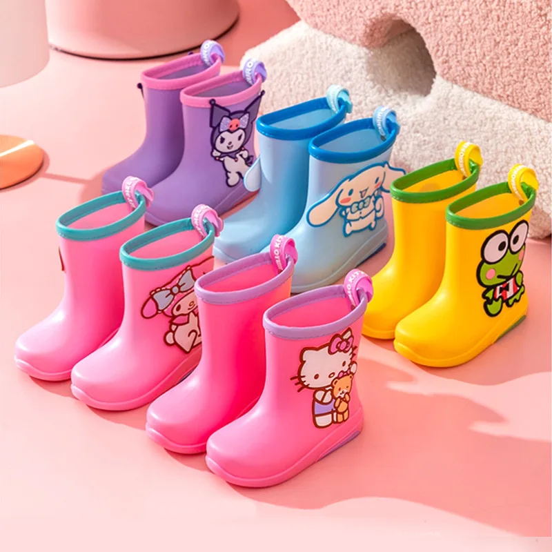 

Anime Sanrio Rain Boots Kuromi Cinnamoroll Hello Kitty My Melody Waterproof Kids Shoes Rubber Boots Kids Boy Cartoon Water Shoes