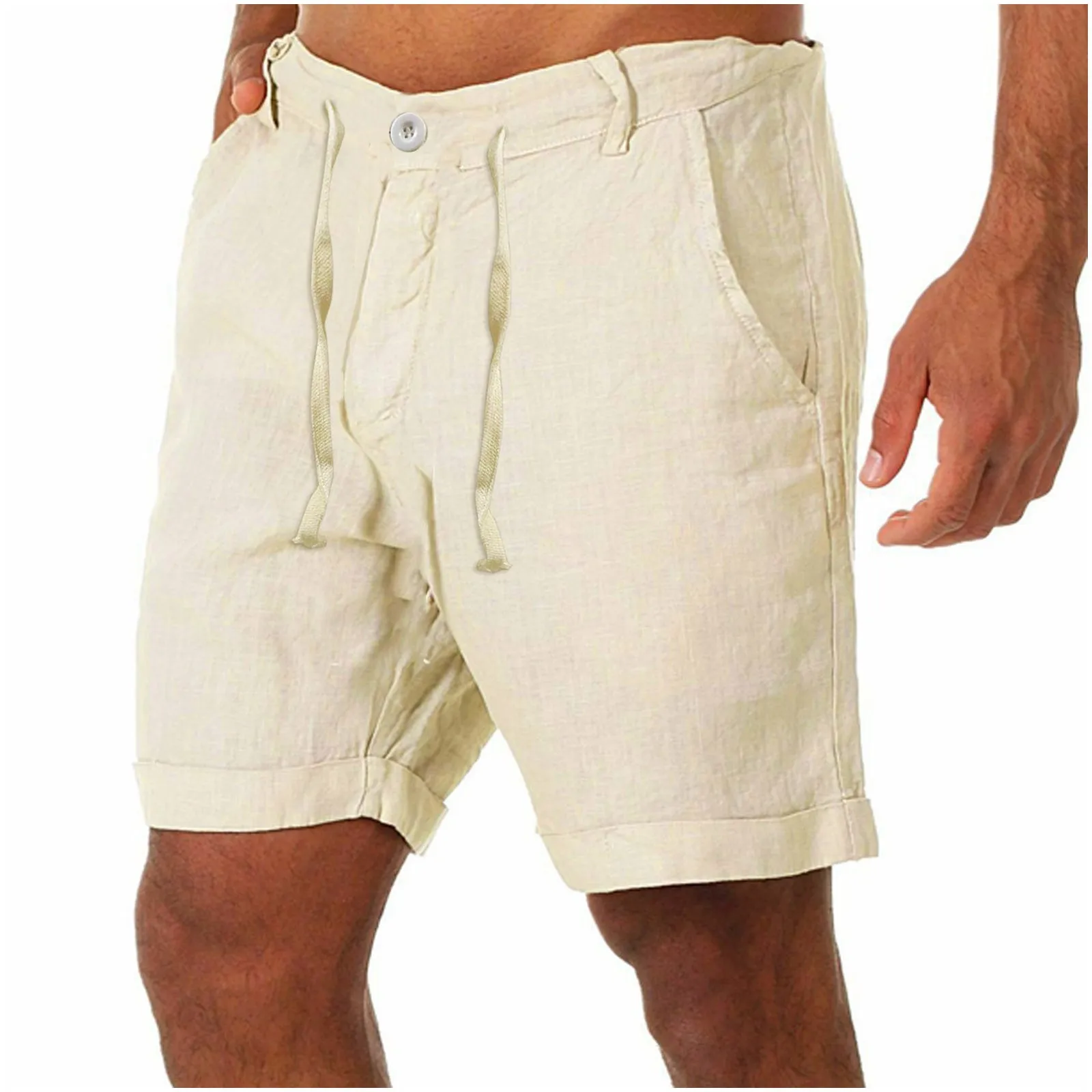 

Solid Color Denim Shorts Lace Up Style trunks With Multi Pockets Sportswear Slim Fit Bottoms Casual Daily Wear Streetwear trunks