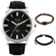 New High Grade Men's Watch Set Black Large Dial Leather Strap Vintage Woven Bracelet Bead Chain Luxury Quartz Watches Gift Box Other Image