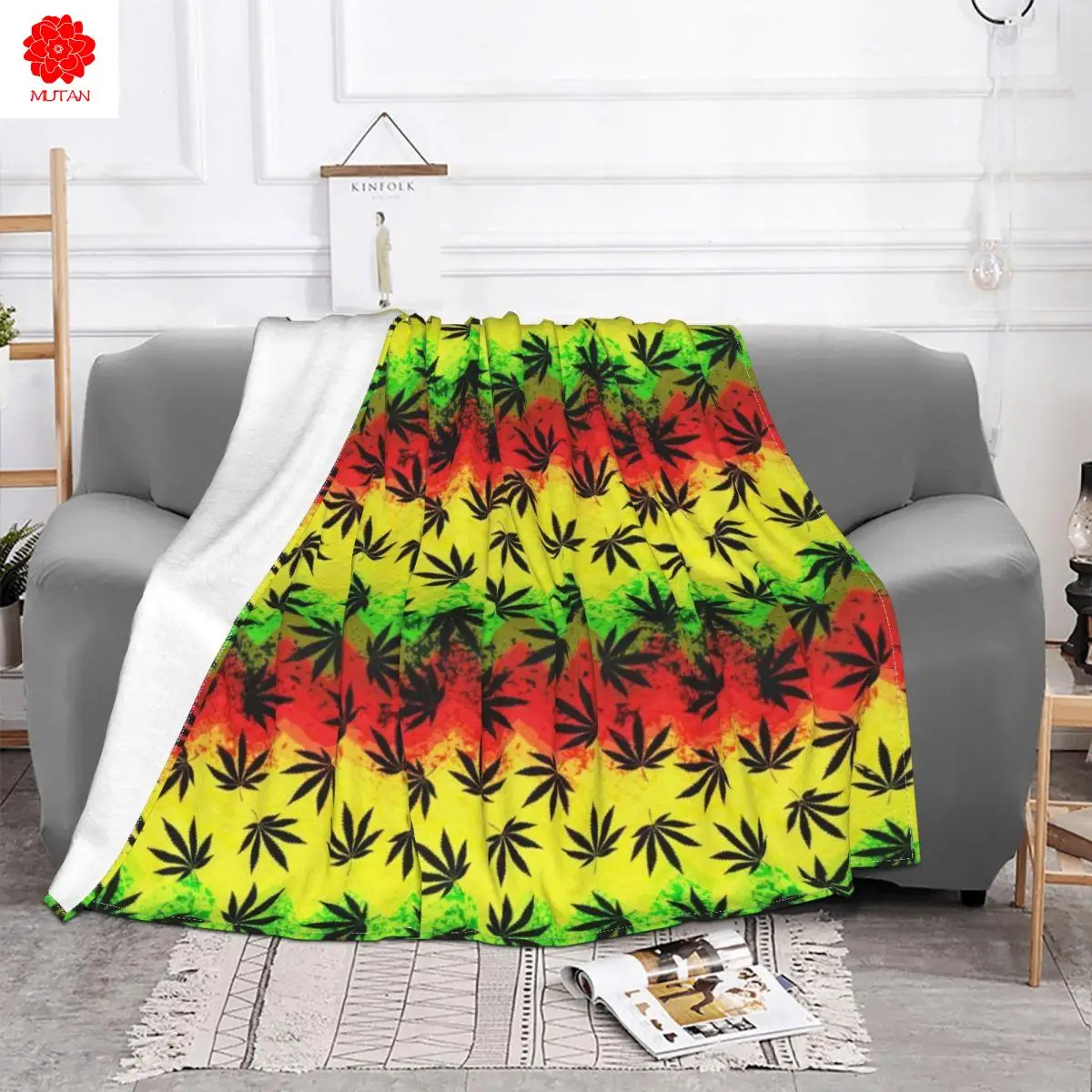 

Weed Leaf Blanket Fleece Decoration Herb Nature Multi-function Lightweight Thin Throw Blanket for Sofa Outdoor Bedspread