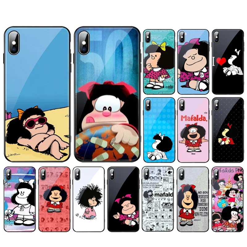

Mafalda Glass phone case For iphone 14 13 Pro Max 12 11 Pro Max XS XR X SE2 Mobile Phone Case Funda