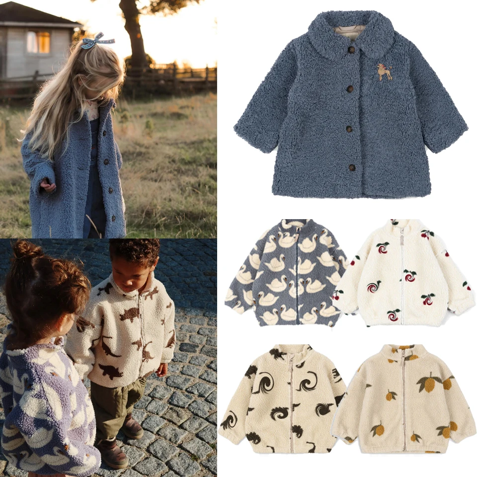 Зимняя теплая куртка для мальчиков и девочек KS флисовая с милым принтом детская
