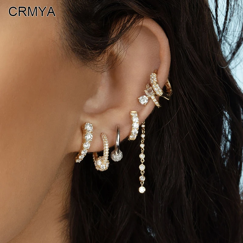 

CRMYA Gold Plated Stud Hoop Earrings for Women Classic CZ Zircon Piercing Earring Accessories Set 2023 Women's Jewelry Wholesale