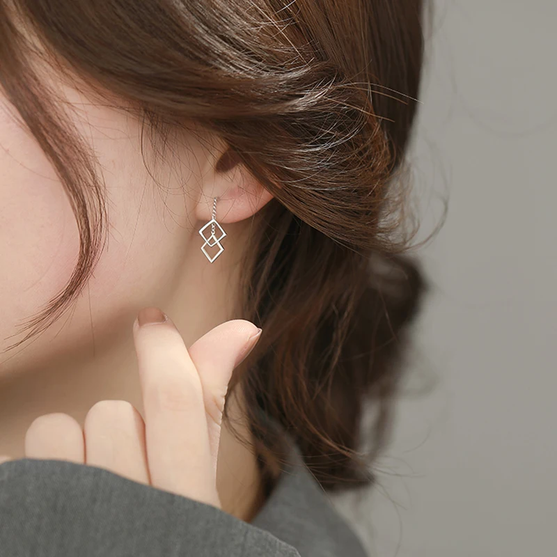 Trendy Minimalist Double Hollow Square Pendant Earrings Charm Geometry Earring For Women Girl Female Handmade Jewelry