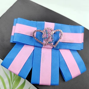 2023 Greek Sorority Jack Jill Pink Blue Bowtie Ribbon Double Heart Rhinestone Brooch Pins Club Women Gifts