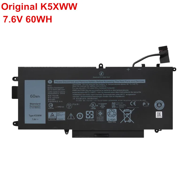New 7.6V 60Wh Genuine K5XWW Laptop Battery Original For Dell Latitude 12 5285 5289 7389 7390 2-in-1 Notebook Bateria 71TG4 CFX97