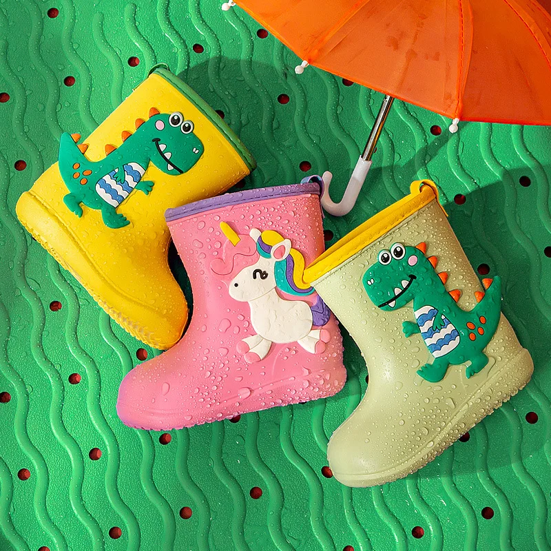 1 Pair Cartoon Cute Dinosaur Unicorn Children Rain Shoes for Boys Girls Waterproof EVA Rubber Non Slip Toddler Kids Rain Boots