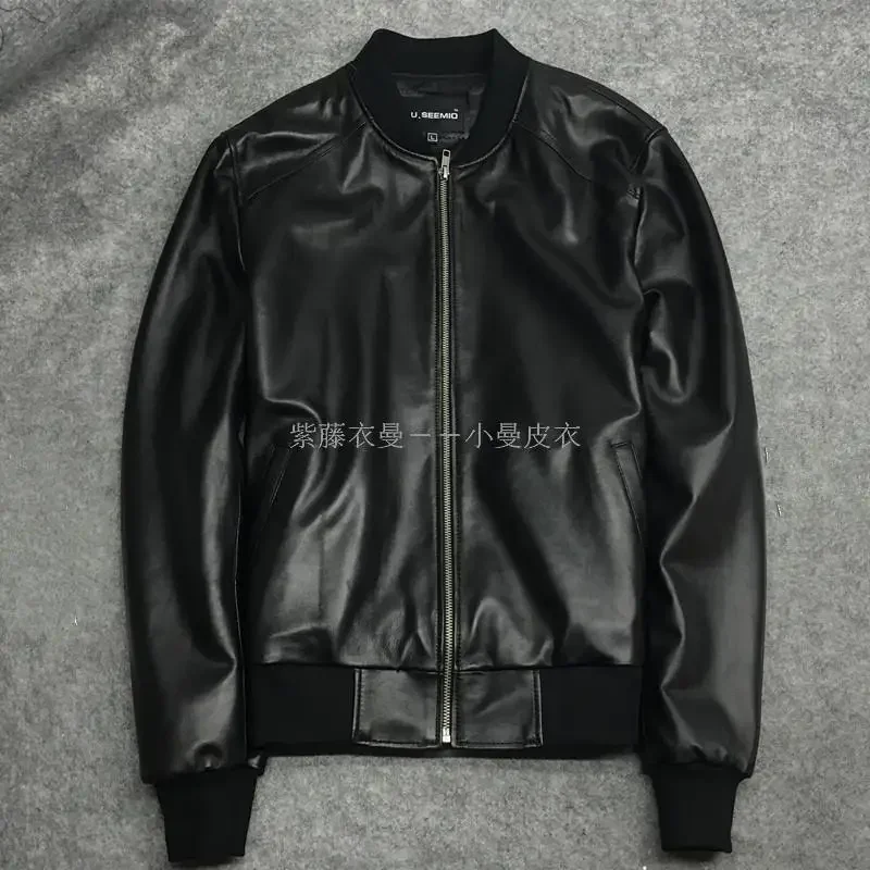 Мужская кожаная куртка пальто из настоящей овчины Куртки натуральной коровьей