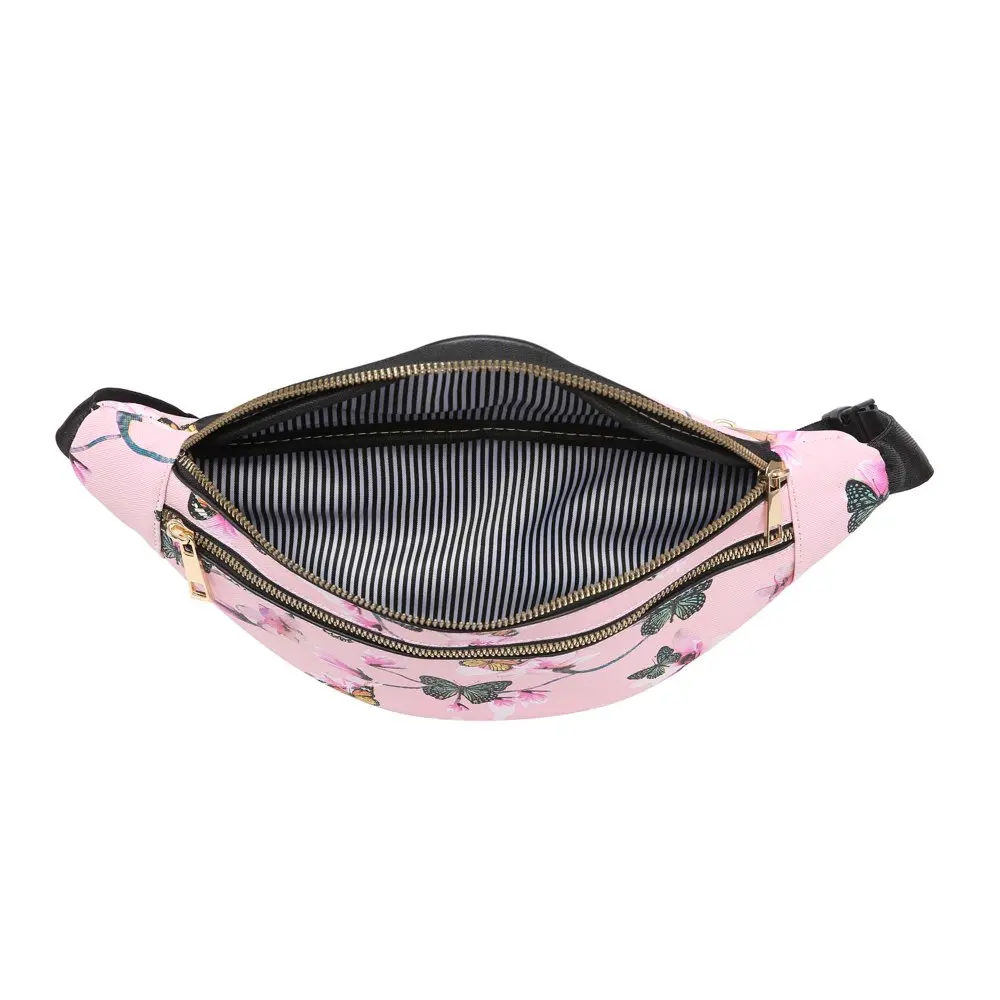 Funny Pack  Women Floral Pattern Belt Bag PU Leather Waist Bag Travel Shoulder Crossbody Purse