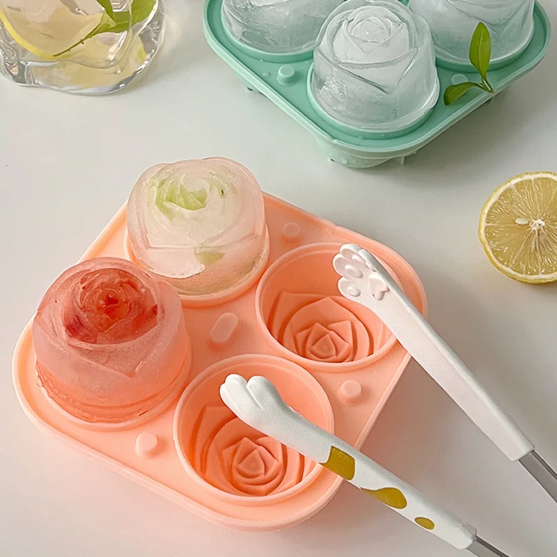 

Newest Styles 4-Hole Rose Ice Tray Silicone Mold DIY Creative Peach Ice Ball Ice Cube Mousse Cake Ice Box Bake Silicone Tool