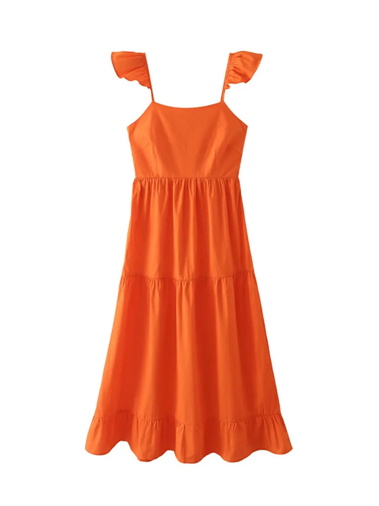 

Женский сетчатый корсет на тонких бретельках, элегантное Хлопковое платье с оборками и открытой спиной, с высокой талией