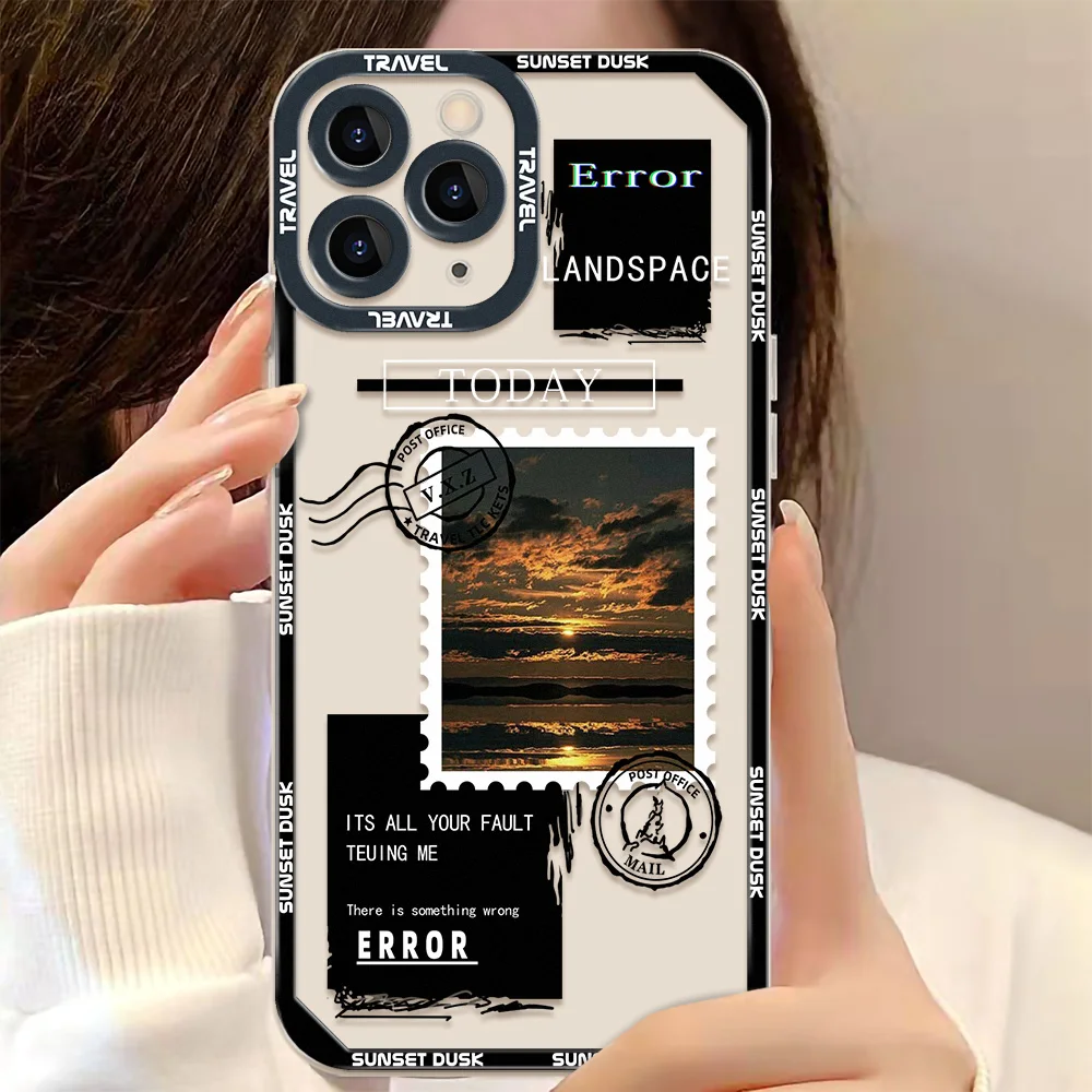 

Чехол для телефона с изображением этикетки Пейзажа для IPhone 14 Pro Max, мягкие чехлы для задней панели