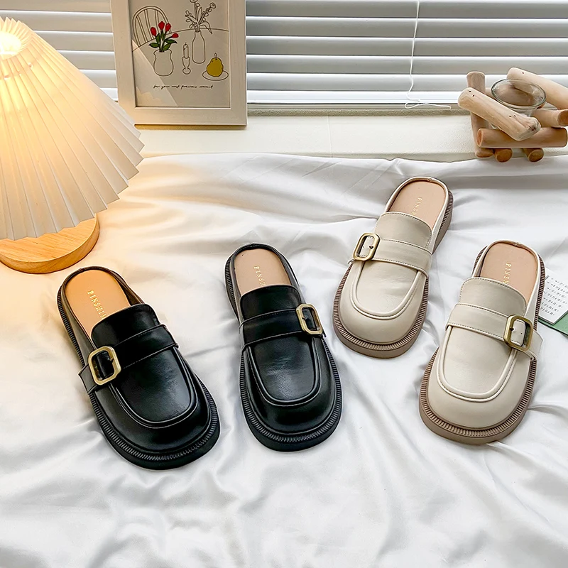 

Шлепанцы женские с закрытым носком, мягкие низкие тапки, удобные, на плоской резиновой подошве, сланцы, искусственная кожа, ремешок, лето 2022