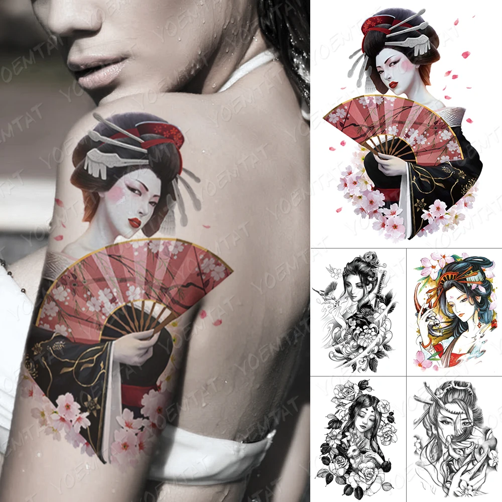 

Sexy Waterproof Temporary Tattoo Stickers Ukiyo-e Beauty Sakura Chrysanthemum Rose Rose Body Art Fake Tato Men Women Arm Tattoos