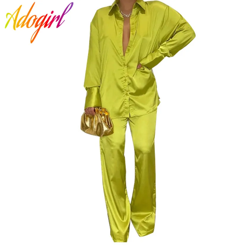 Adogirl элегантный атласный комплект из двух предметов блузка с длинным рукавом