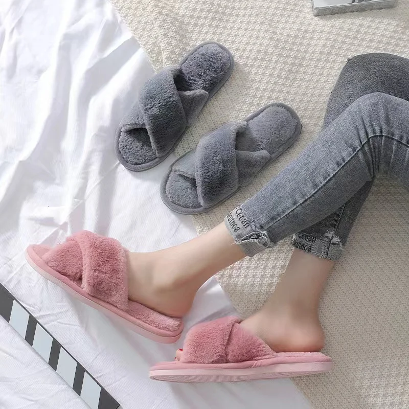 Slippers Women 2023 Womens Fur Slippers Winter Shoes Big Size Home Plush Warm Slipper Women Indoor Warm Fluffy Cotton Shoes