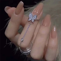 hiphop zircon butterfly metal chain rings for women goth punk cross star adjustable open ring for men party gift fashion jewelry