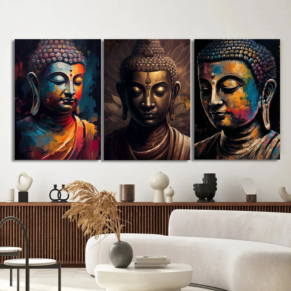 Современная абстрактная картина с Буддой на холсте